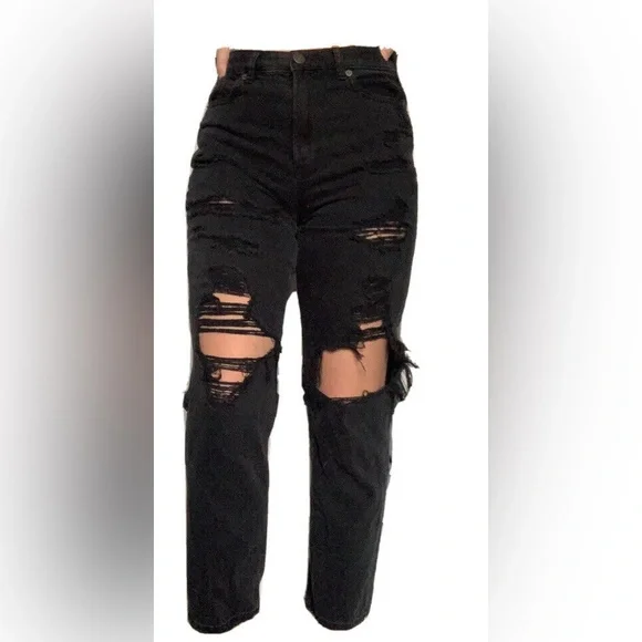 American Eagle black ripped mom jeans
